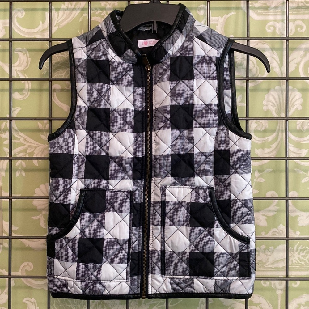 I Love Pinc black and white puffer vest